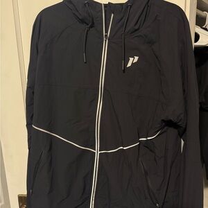 Men's Black Windbreaker Jacket with White Accents